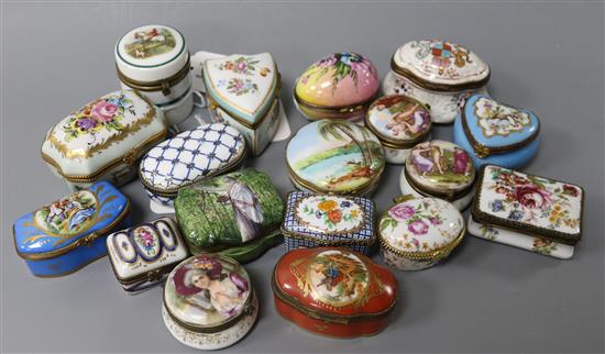 A collection of Limoges and other Continental gilt metal-mounted porcelain trinket boxes,